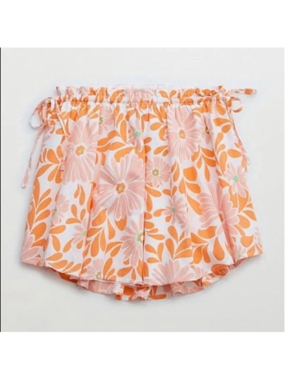 Aerie Women's White & Orange Side Ties Floral Mini Skirt Size S New